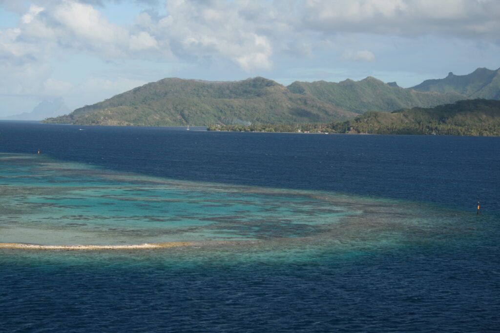 Tropical island with surrounding coral reef.