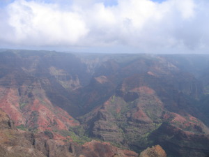 Canyon landscape with clouds overhead.