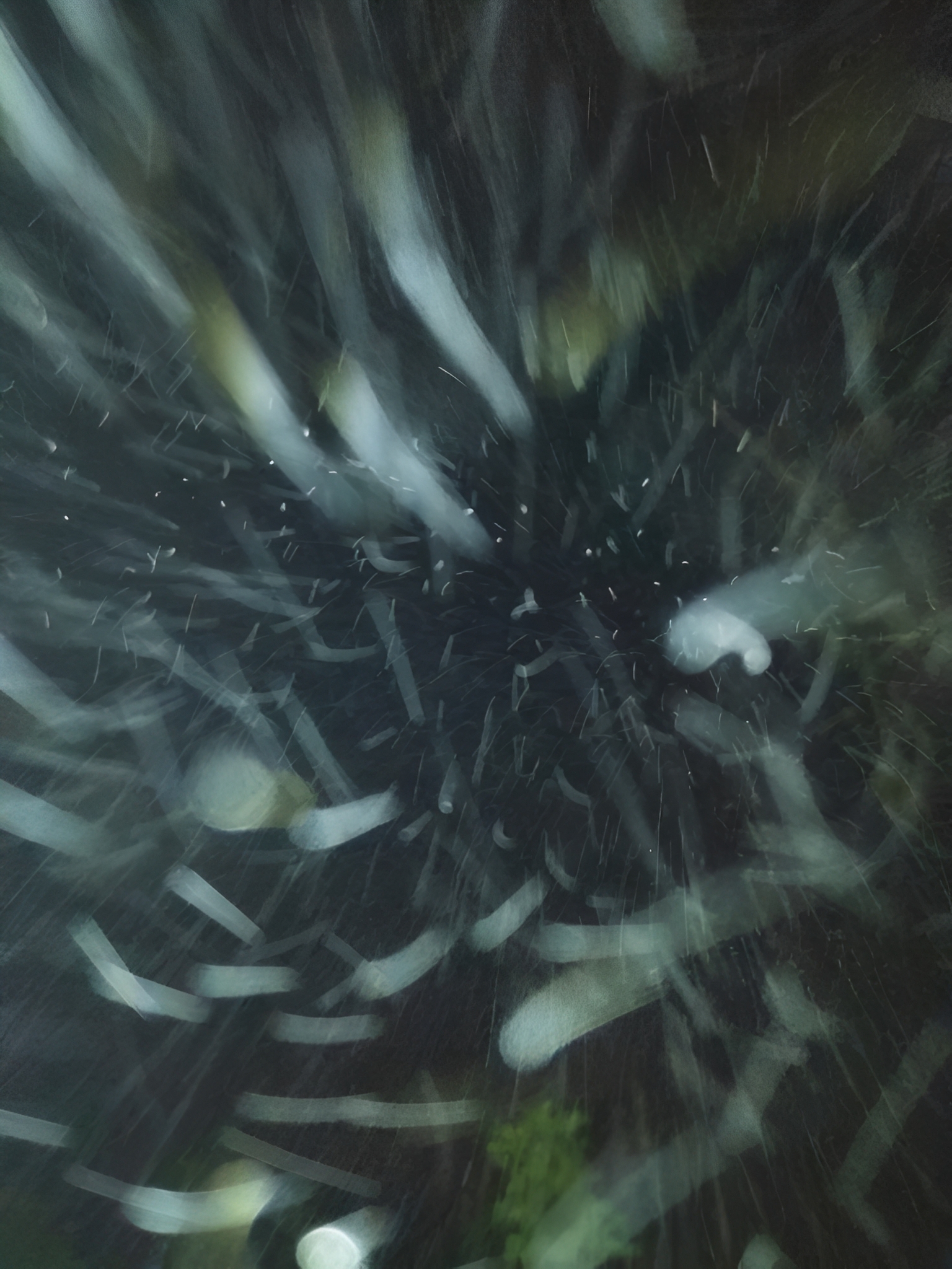 Blurry swirling snowflakes against dark background