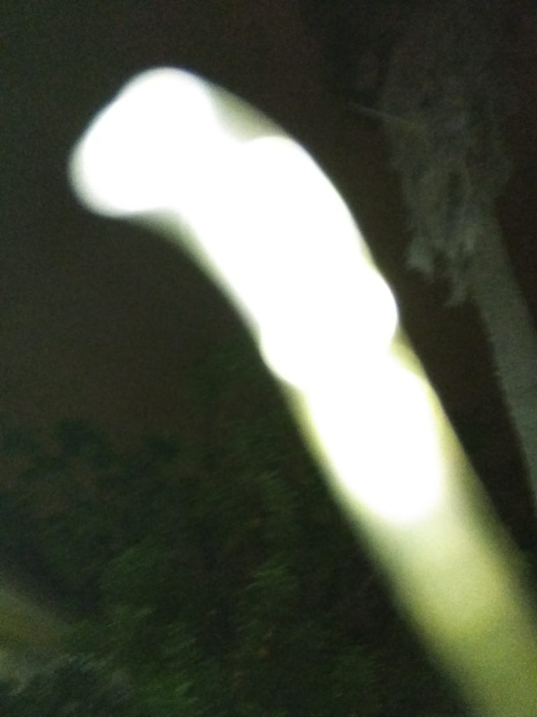 Blurry light trail in dark environment.