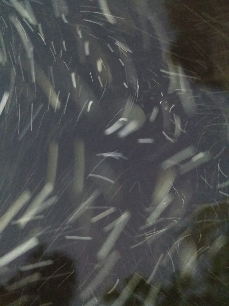 Blurred motion of light trails in darkness.