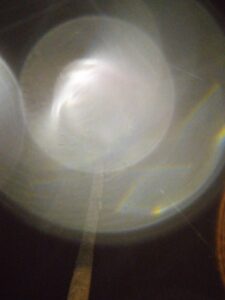 Streetlight with circular light halo effect.