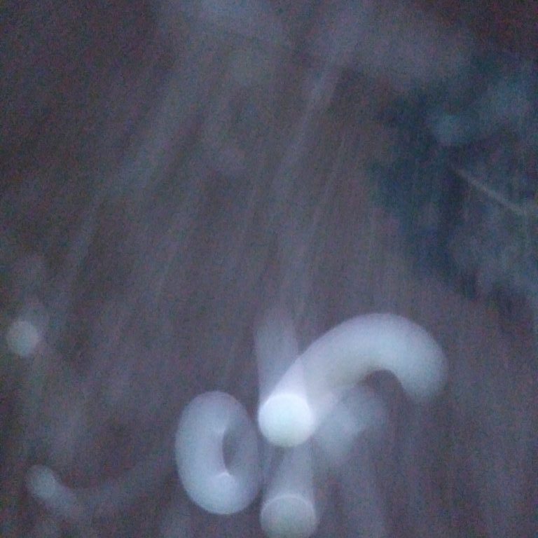 Blurry abstract light shapes on dark background.