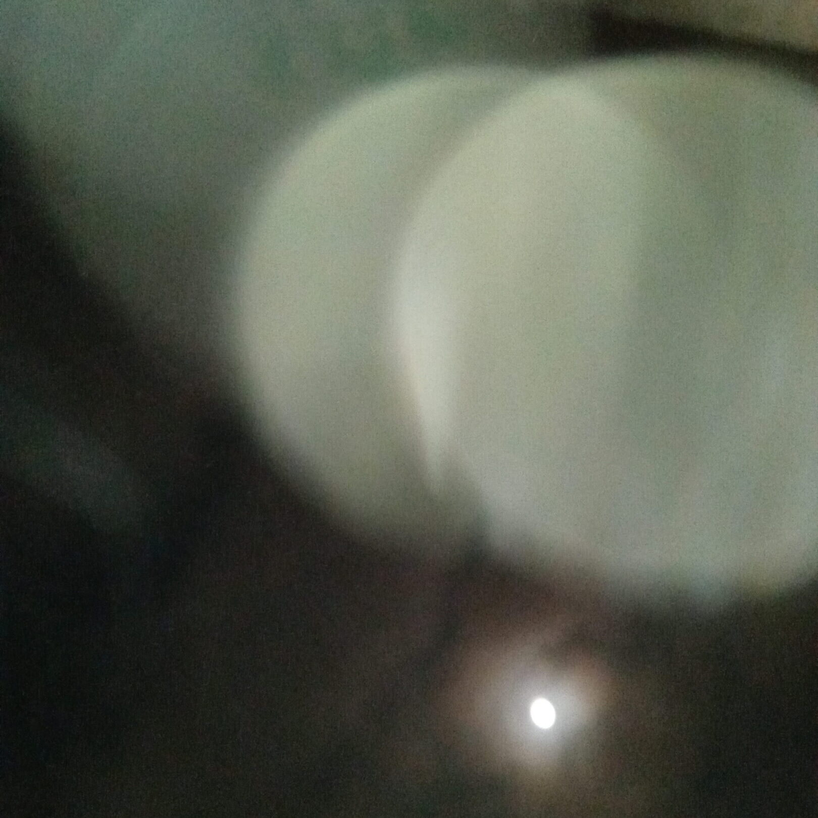 Blurry lights and a dim moon.