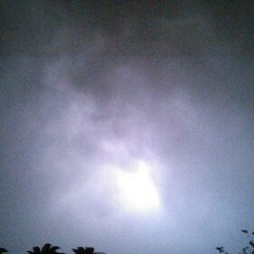 Bright lightning in a dark cloudy sky.