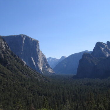 Yosemite Valley with mountains and forest.