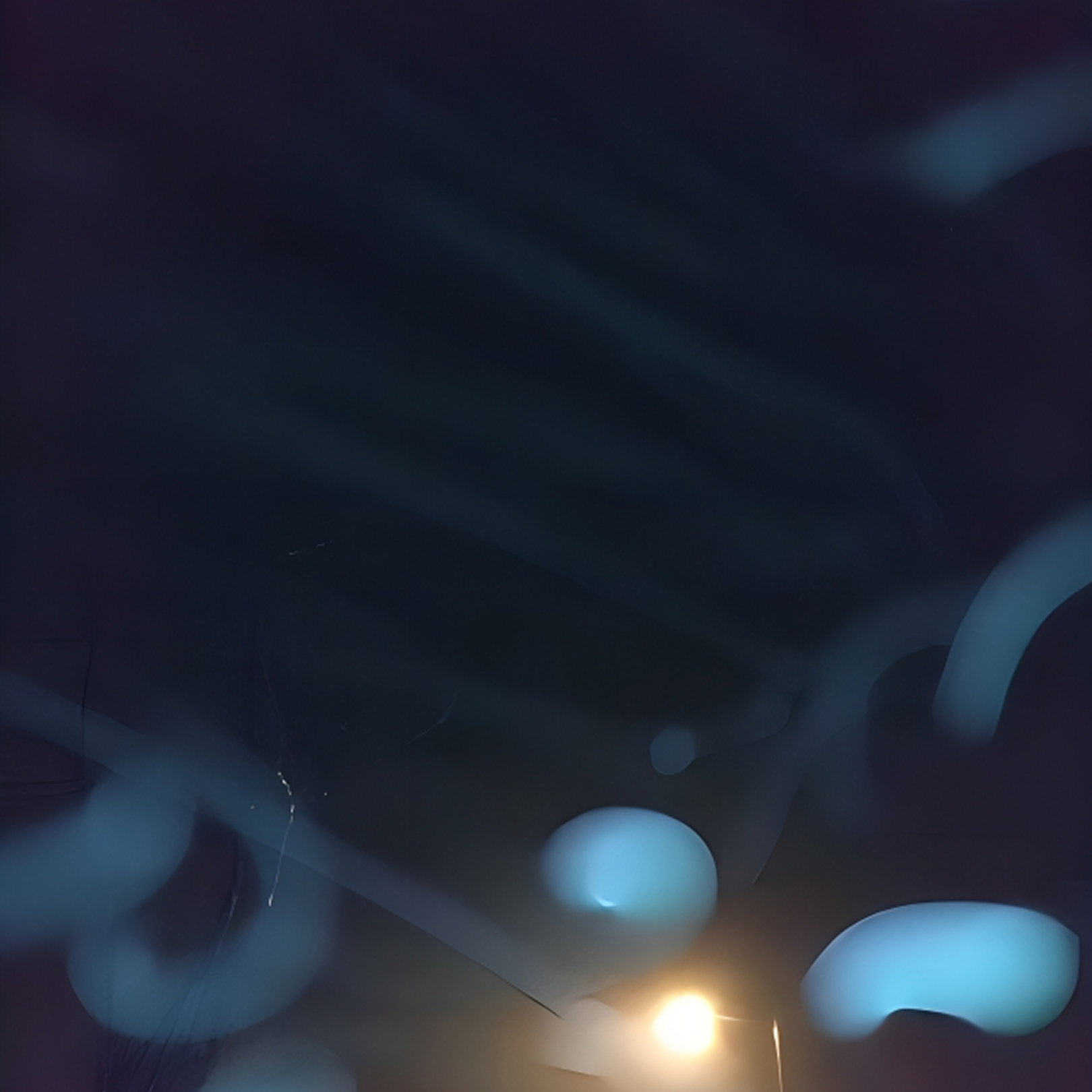 Blurry blue lights with bright streetlamp glow